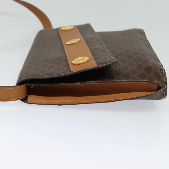 CELINE Macadam Canvas Coin Shoulder Bag PVC Leather Brown Gold Auth EC933