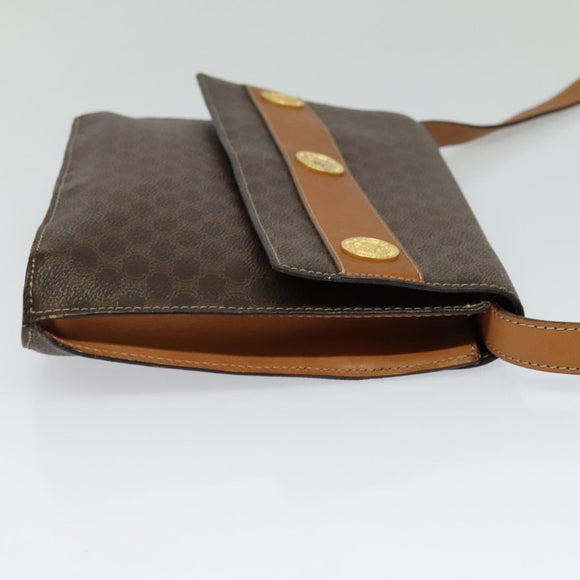 CELINE Macadam Canvas Coin Shoulder Bag PVC Leather Brown Gold Auth EC933