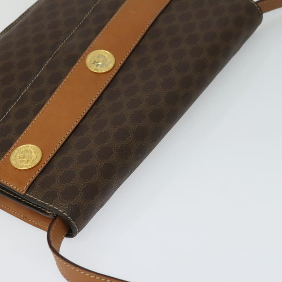 CELINE Macadam Canvas Coin Shoulder Bag PVC Leather Brown Gold Auth EC933