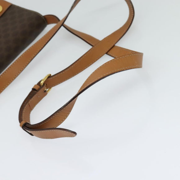 CELINE Macadam Canvas Coin Shoulder Bag PVC Leather Brown Gold Auth EC933