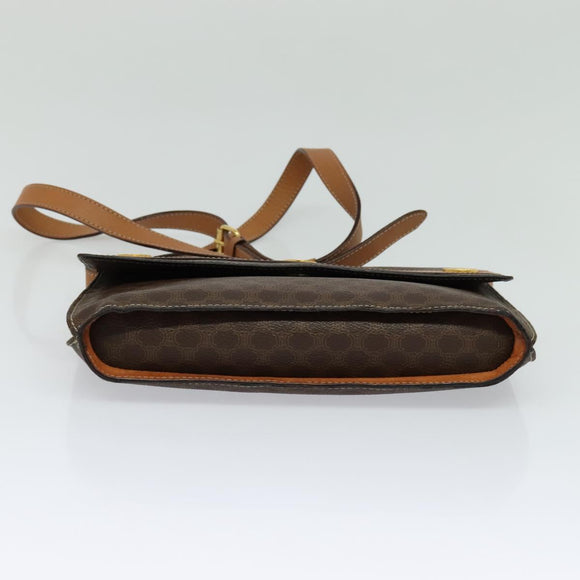 CELINE Macadam Canvas Coin Shoulder Bag PVC Leather Brown Gold Auth EC933