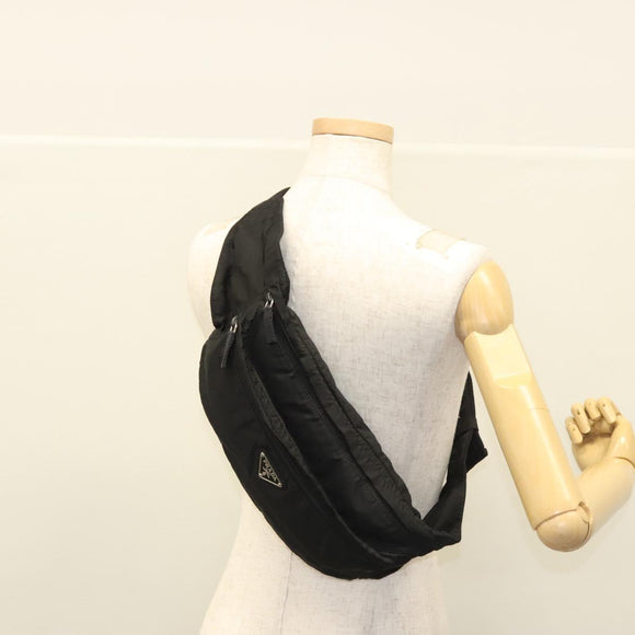 PRADA Waist bag Nylon Black Silver Auth EC935