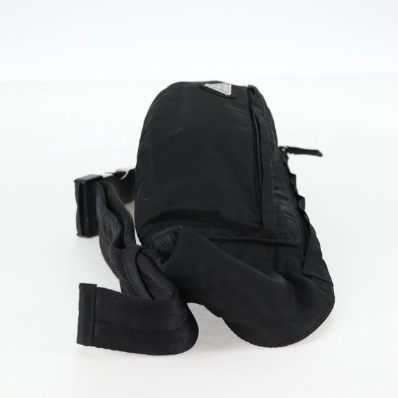 PRADA Waist bag Nylon Black Silver Auth EC935