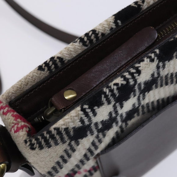 BURBERRY Nova Check Shoulder Bag Wool Beige Auth EC948