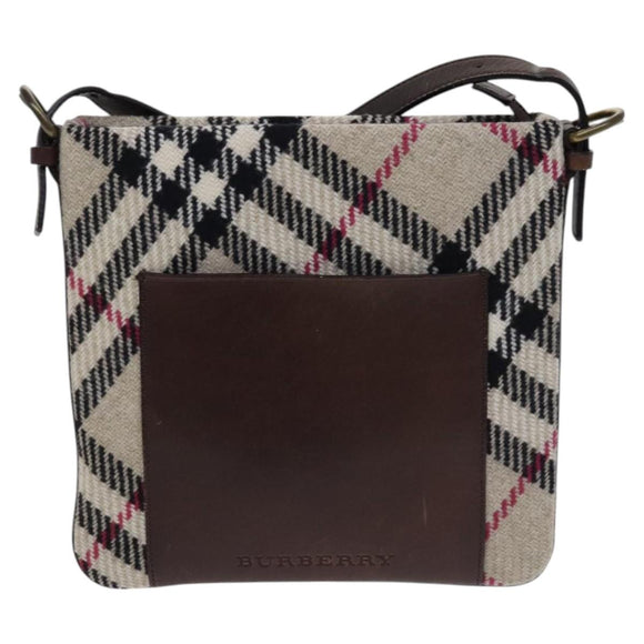 BURBERRY Nova Check Shoulder Bag Wool Beige Auth EC948