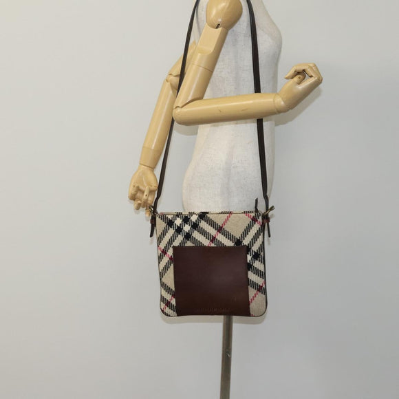 BURBERRY Nova Check Shoulder Bag Wool Beige Auth EC948