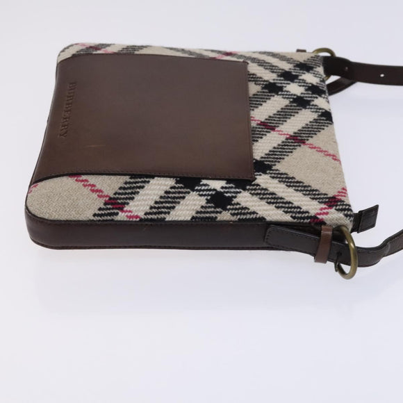 BURBERRY Nova Check Shoulder Bag Wool Beige Auth EC948