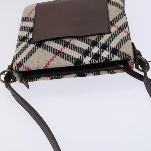 BURBERRY Nova Check Shoulder Bag Wool Beige Auth EC948