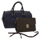 CELINE C Sulky Boston Shoulder Bag Canvas 2Set Brown Navy Auth EC949-1