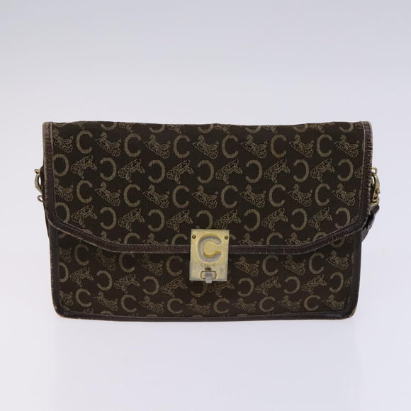 CELINE C Sulky Boston Shoulder Bag Canvas 2 Set Brown Navy Auth EC949