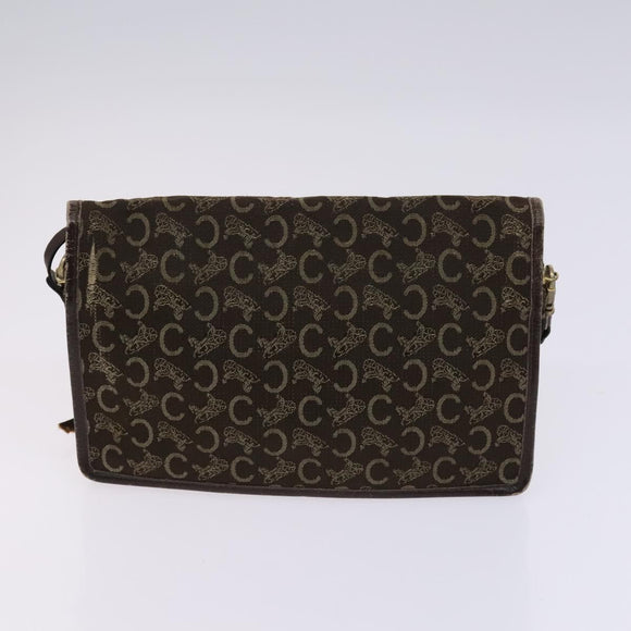 CELINE C Sulky Boston Shoulder Bag Canvas 2 Set Brown Navy Auth EC949