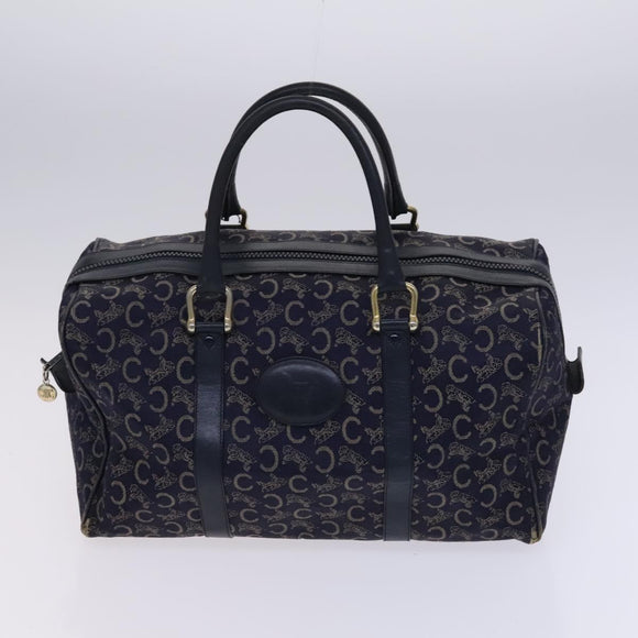 CELINE C Sulky Boston Shoulder Bag Canvas 2 Set Brown Navy Auth EC949