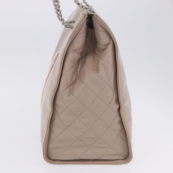 CHANEL Chain Tote Bag Patent leather Beige CC Auth EC956