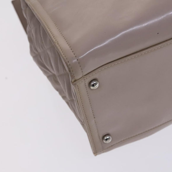 CHANEL Chain Tote Bag Patent leather Beige CC Auth EC956