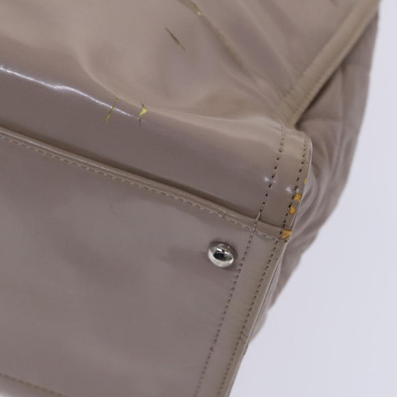 CHANEL Chain Tote Bag Patent leather Beige CC Auth EC956