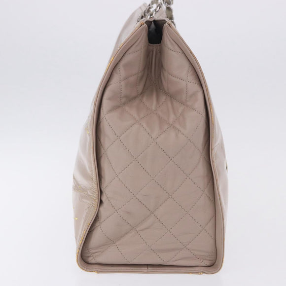 CHANEL Chain Tote Bag Patent leather Beige CC Auth EC956