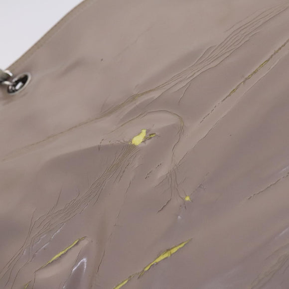 CHANEL Chain Tote Bag Patent leather Beige CC Auth EC956