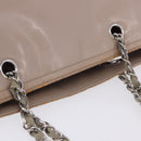 CHANEL Chain Tote Bag Patent leather Beige CC Auth EC956-15