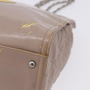 CHANEL Chain Tote Bag Patent leather Beige CC Auth EC956-22