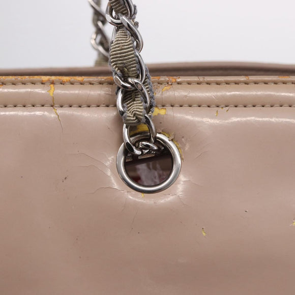 CHANEL Chain Tote Bag Patent leather Beige CC Auth EC956