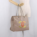 CHANEL Chain Tote Bag Patent leather Beige CC Auth EC956-26