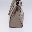 CHANEL Chain Tote Bag Patent leather Beige CC Auth EC956-4