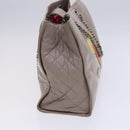 CHANEL Chain Tote Bag Patent leather Beige CC Auth EC956-5