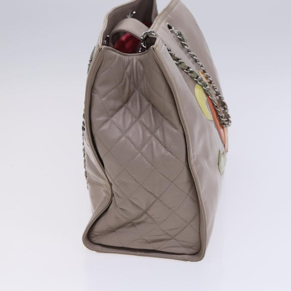 CHANEL Chain Tote Bag Patent leather Beige CC Auth EC956