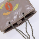 CHANEL Chain Tote Bag Patent leather Beige CC Auth EC956-6