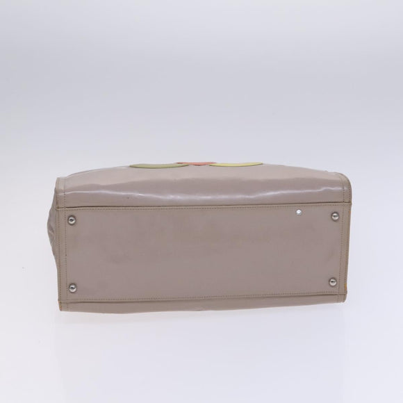 CHANEL Chain Tote Bag Patent leather Beige CC Auth EC956