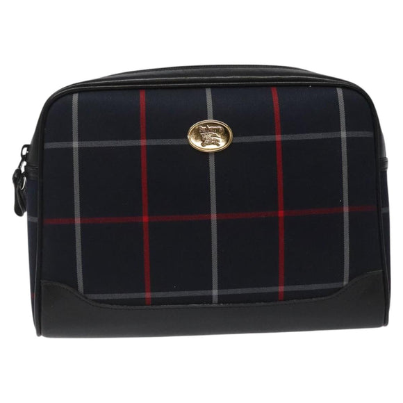 Burberrys Nova Check Clutch Bag Canvas Navy Auth EC973
