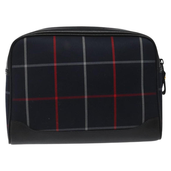 Burberrys Nova Check Clutch Bag Canvas Navy Auth EC973
