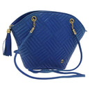 BALLY Shoulder Bag Leather Blue Gold Auth EC978-1