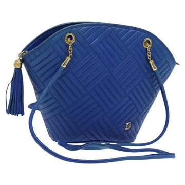BALLY Shoulder Bag Leather Blue Gold Auth EC978
