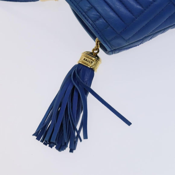 BALLY Shoulder Bag Leather Blue Gold Auth EC978