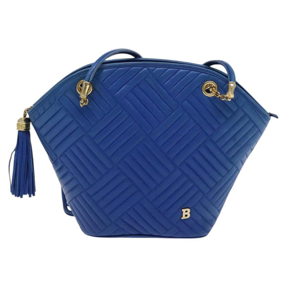 BALLY Shoulder Bag Leather Blue Gold Auth EC978