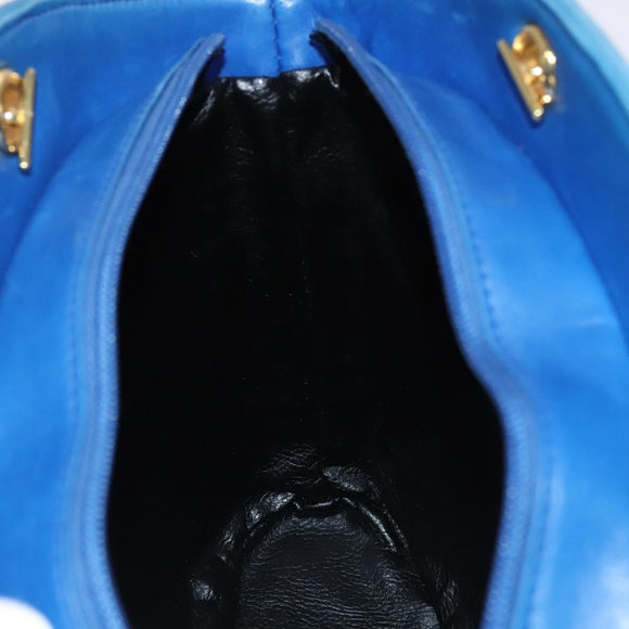 BALLY Shoulder Bag Leather Blue Gold Auth EC978