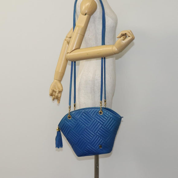 BALLY Shoulder Bag Leather Blue Gold Auth EC978
