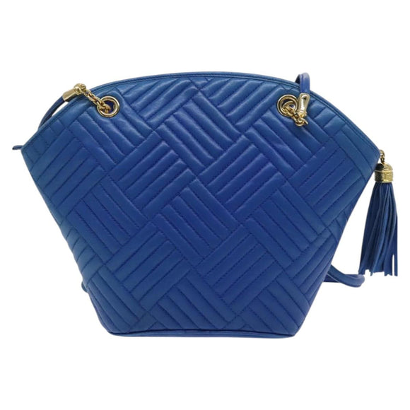 BALLY Shoulder Bag Leather Blue Gold Auth EC978