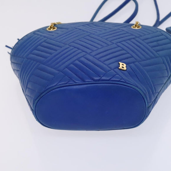 BALLY Shoulder Bag Leather Blue Gold Auth EC978