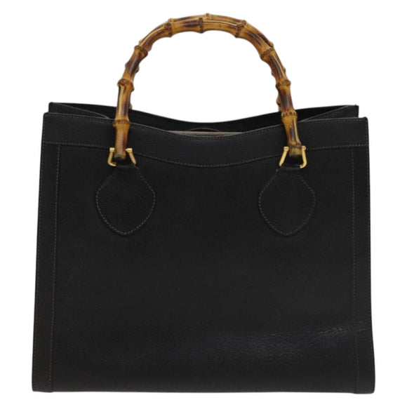 GUCCI Bamboo Hand Bag Leather Black Gold 002 1095 0260 Auth ep10000