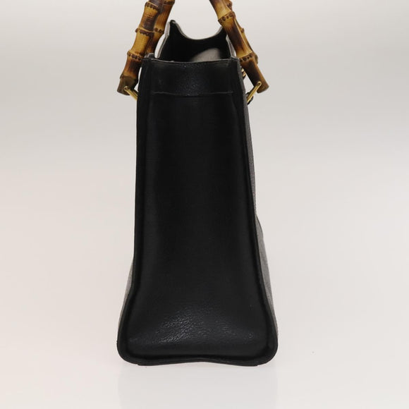 GUCCI Bamboo Hand Bag Leather Black Gold 002 1095 0260 Auth ep10000