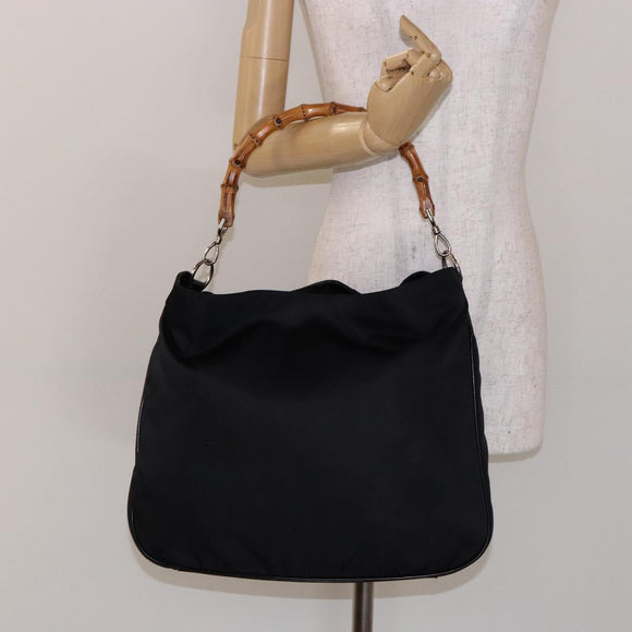 GUCCI Bamboo Hand Bag Nylon Black Silver 001 3754 1577 Auth ep10001