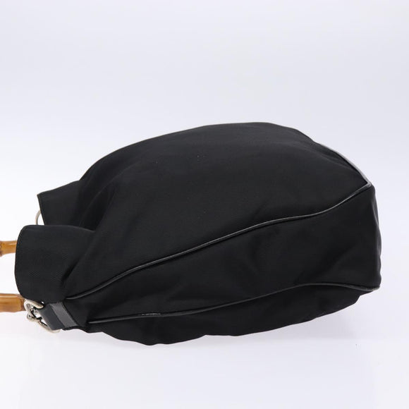 GUCCI Bamboo Hand Bag Nylon Black Silver 001 3754 1577 Auth ep10001