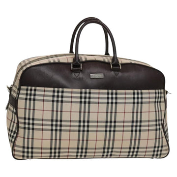 BURBERRY Nova Check Boston Bag Canvas Beige Silver Auth ep10002