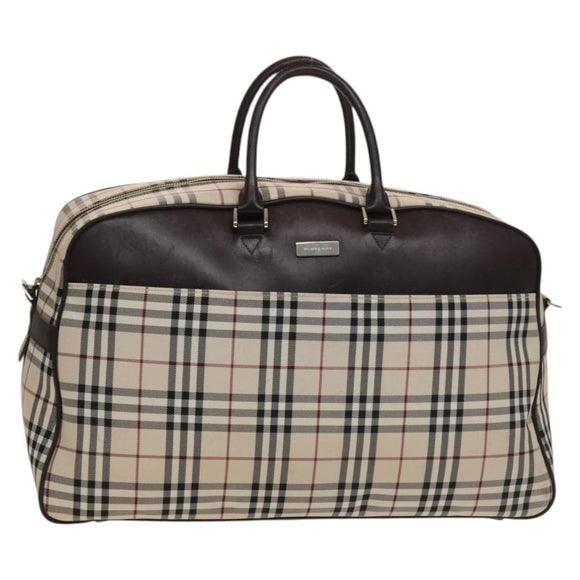 BURBERRY Nova Check Boston Bag Canvas Beige Silver Auth ep10002