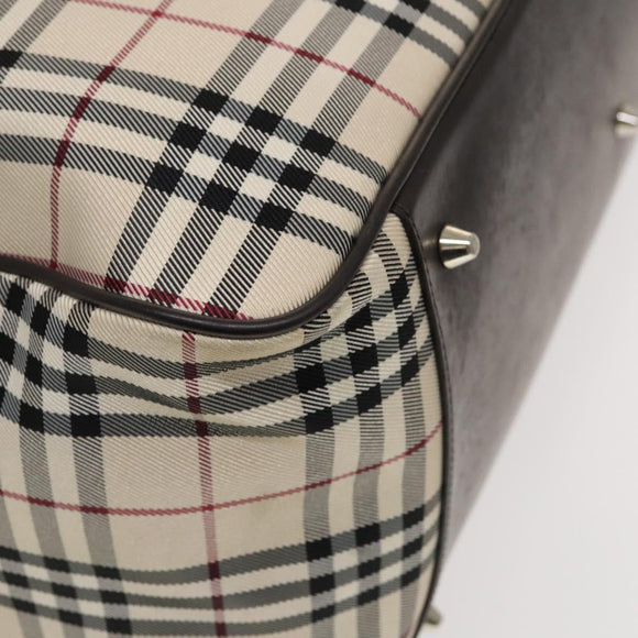 BURBERRY Nova Check Boston Bag Canvas Beige Silver Auth ep10002