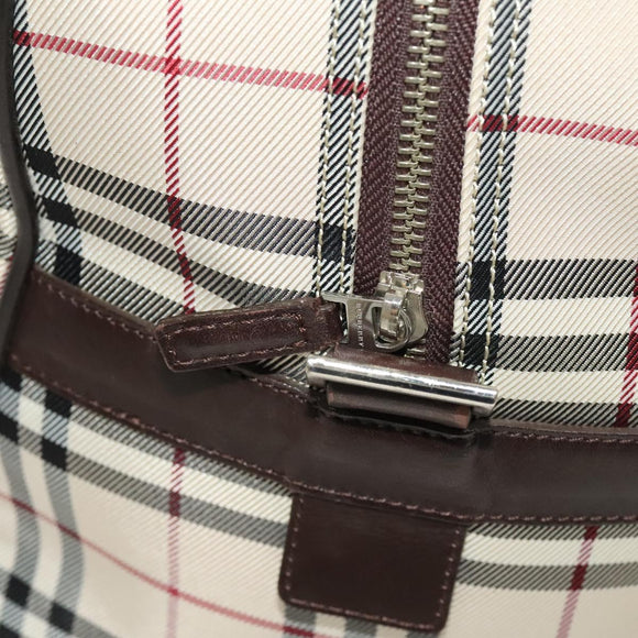 BURBERRY Nova Check Boston Bag Canvas Beige Silver Auth ep10002