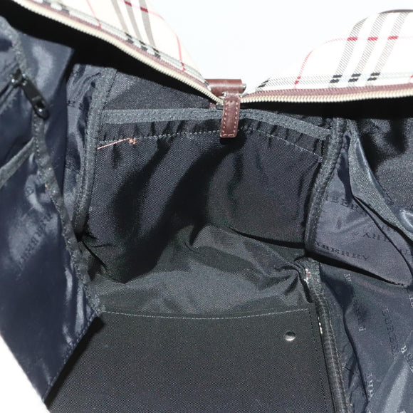 BURBERRY Nova Check Boston Bag Canvas Beige Silver Auth ep10002