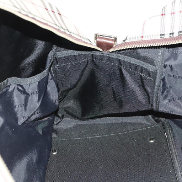 BURBERRY Nova Check Boston Bag Canvas Beige Silver Auth ep10002